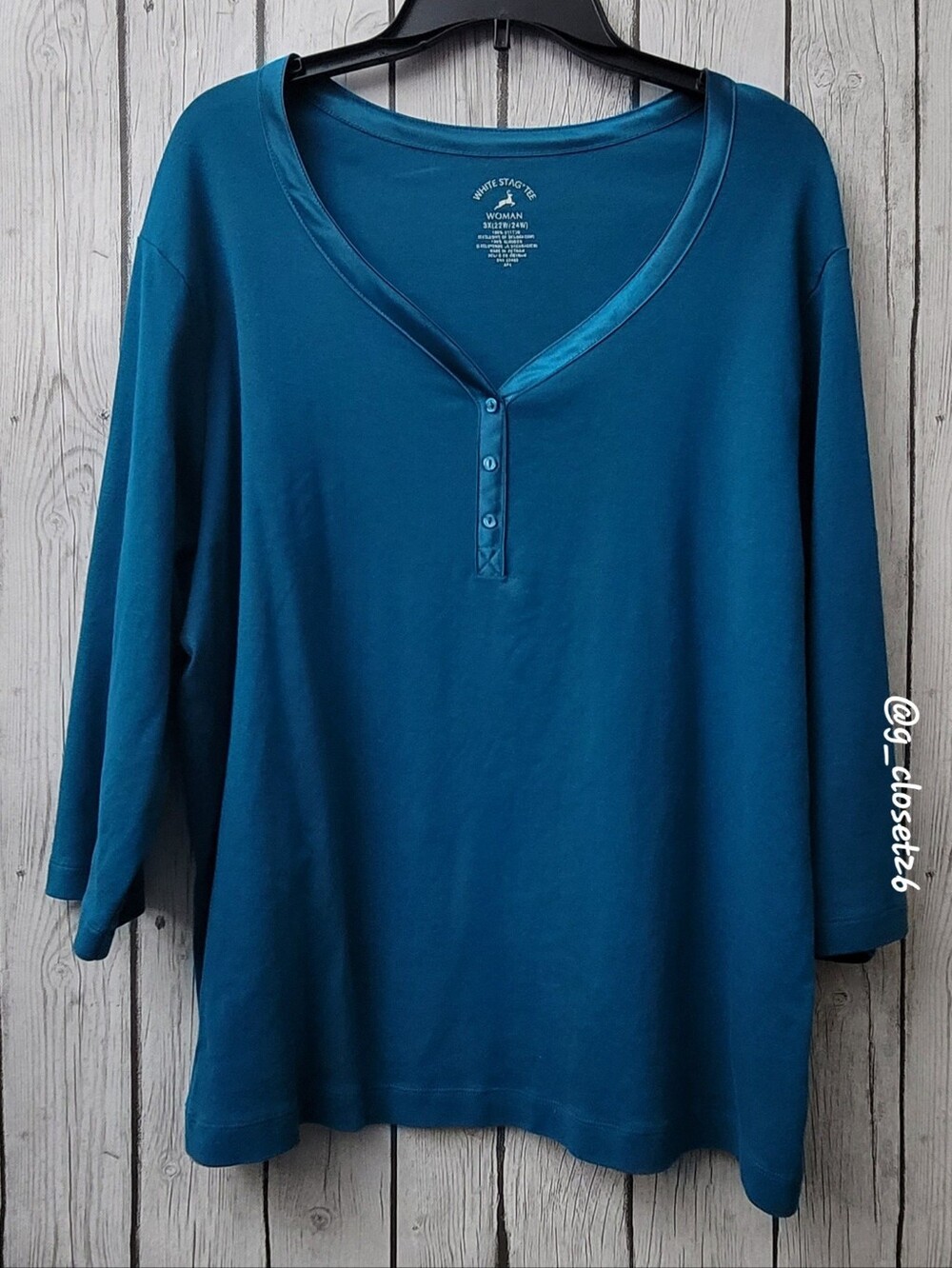 White Stag Teal Blue Henley Long Sleeve Top - Women's